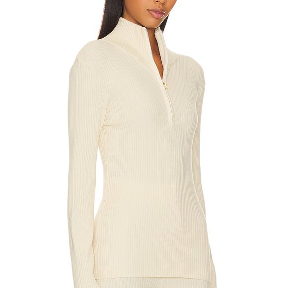 Varley Demi half zip knit sweater cream ivory ribbed quarter base top new Large - Picture 1 of 7